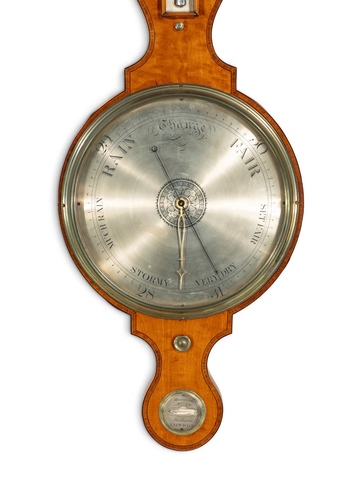 An English Satinwood Wheel Barometer