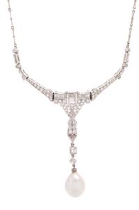TIFFANY & CO., ART DECO, DIAMOND AND NATURAL PEARL NECKLACE