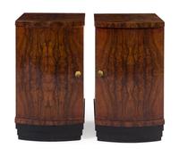 Art Deco, FRANCE, 1930s, a pair of burl walnut veneer nightstands