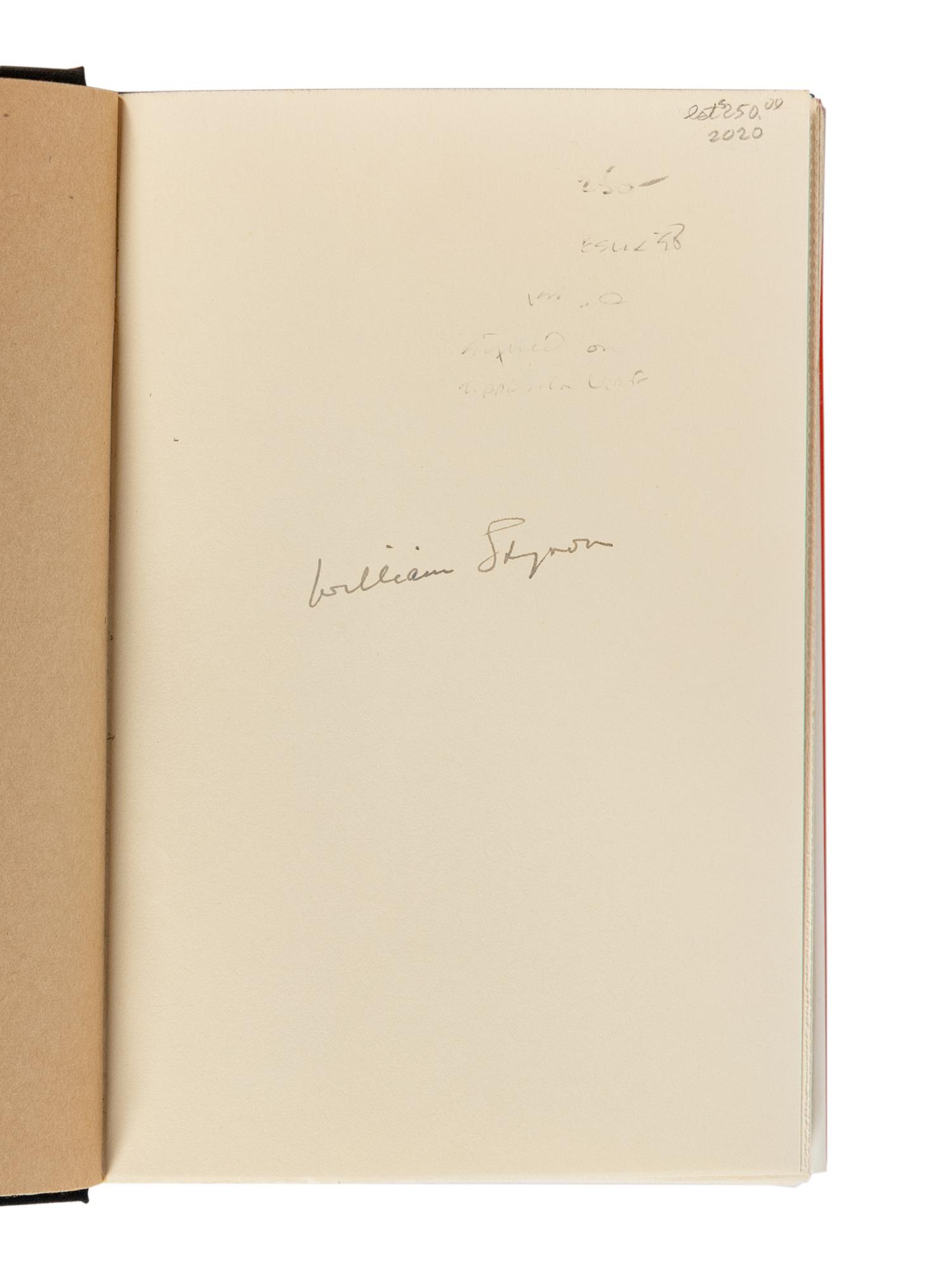 STYRON, William (1925-2006). A group of 4 works by Styron, ALL FIRST OR LIMITED EDITION, MOST SIGNED, comprising: