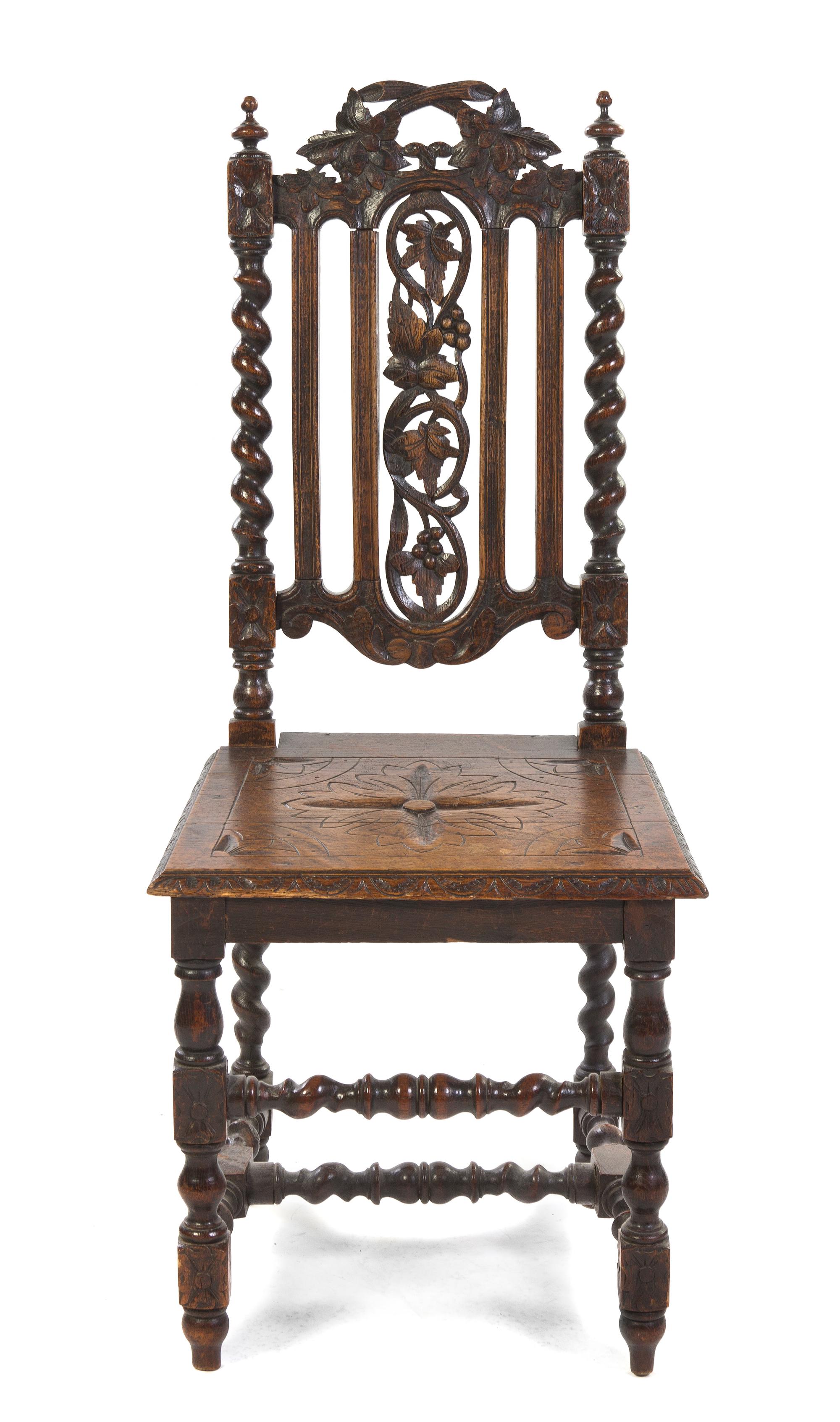 A Renaissance Revival Carved Oak Side Chair, Height 42 1/2 inches.