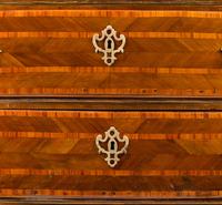 A Continental Walnut, Marquetry and Scagliola-Inset Commode