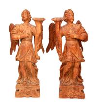 A Pair of Carved Wood Figures of Angels