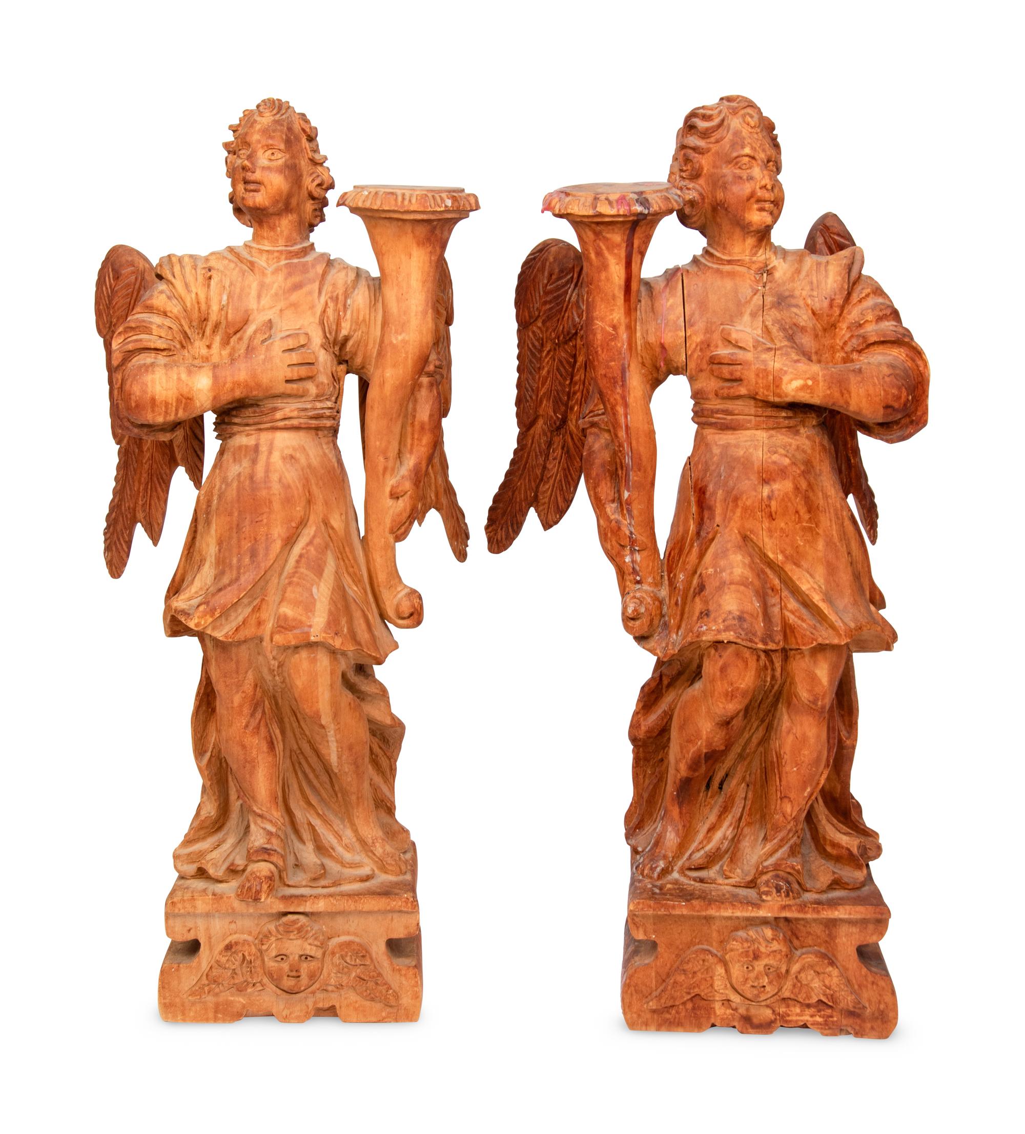 A Pair of Carved Wood Figures of Angels
