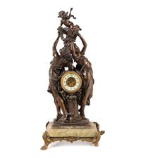 A Continental Cast Metal and Onyx Figural Mantel Clock