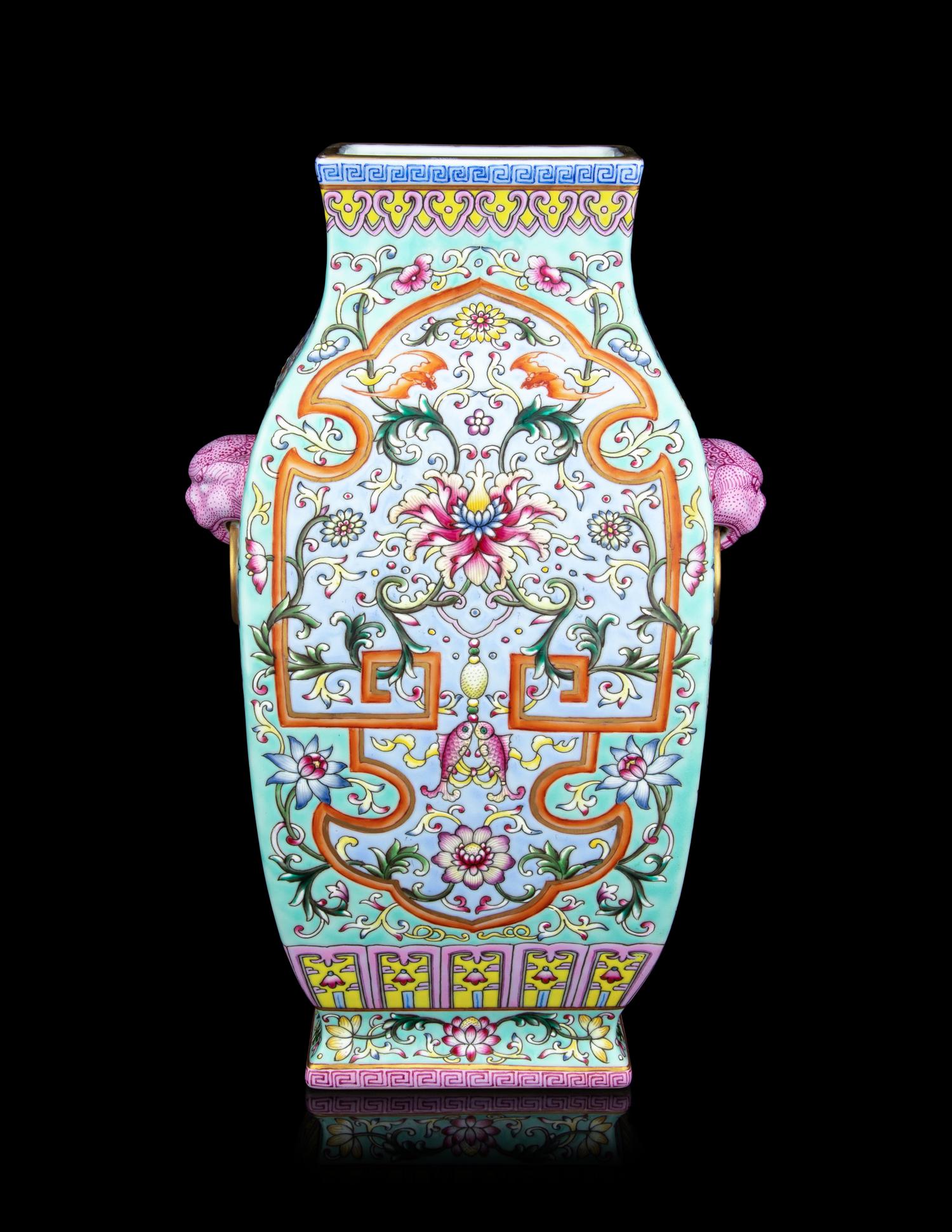 A Chinese Famille Rose Porcelain Square Vase