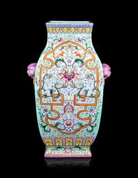 A Chinese Famille Rose Porcelain Square Vase