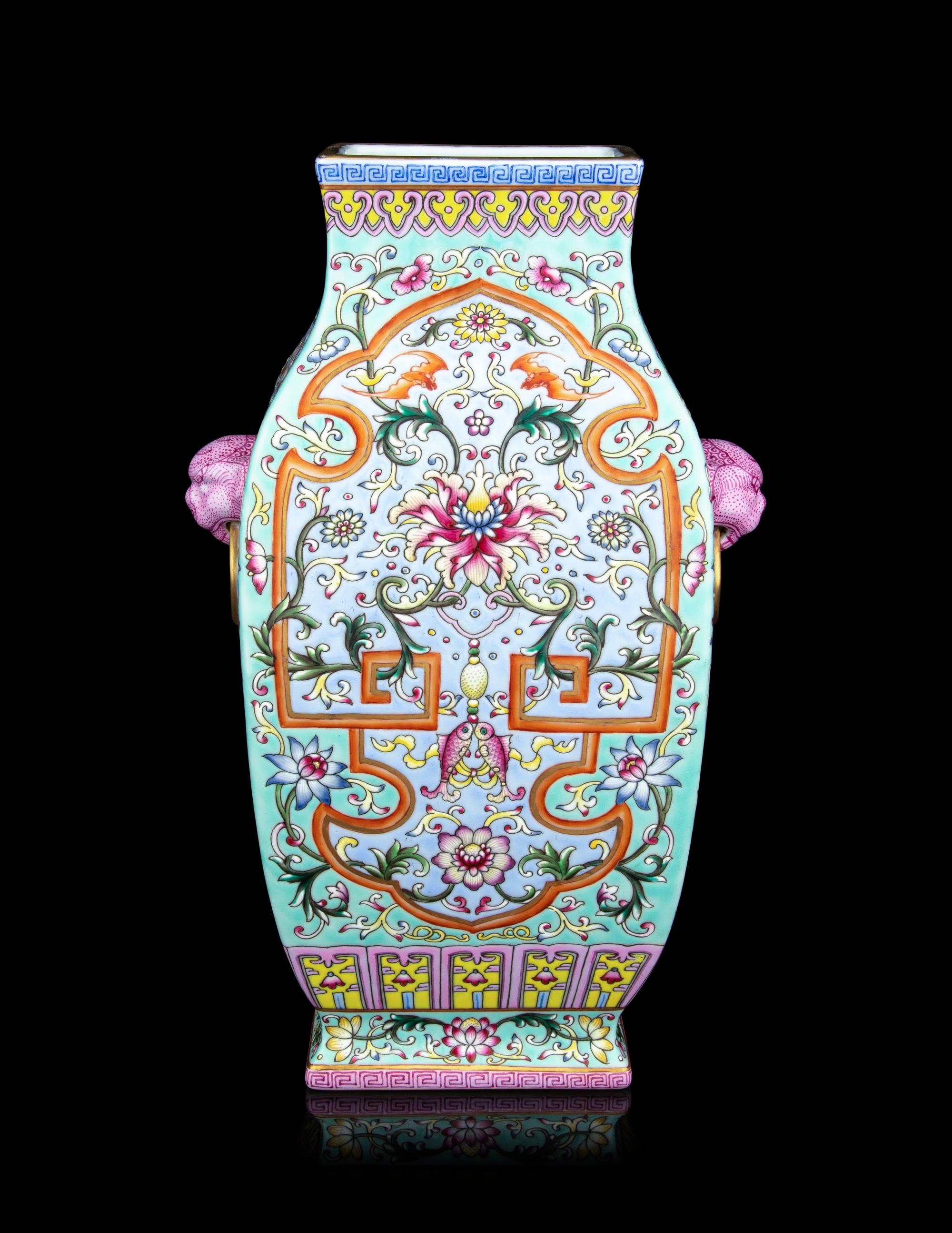 A Chinese Famille Rose Porcelain Square Vase