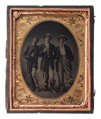 [EARLY PHOTOGRAPHY]. Quarter plate tintype of playful friends dressed in costume.