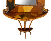 Pair of French Rocaille Specimen Inlaid and Faux Bamboo Hall Mirrors — 20TH CENTURY