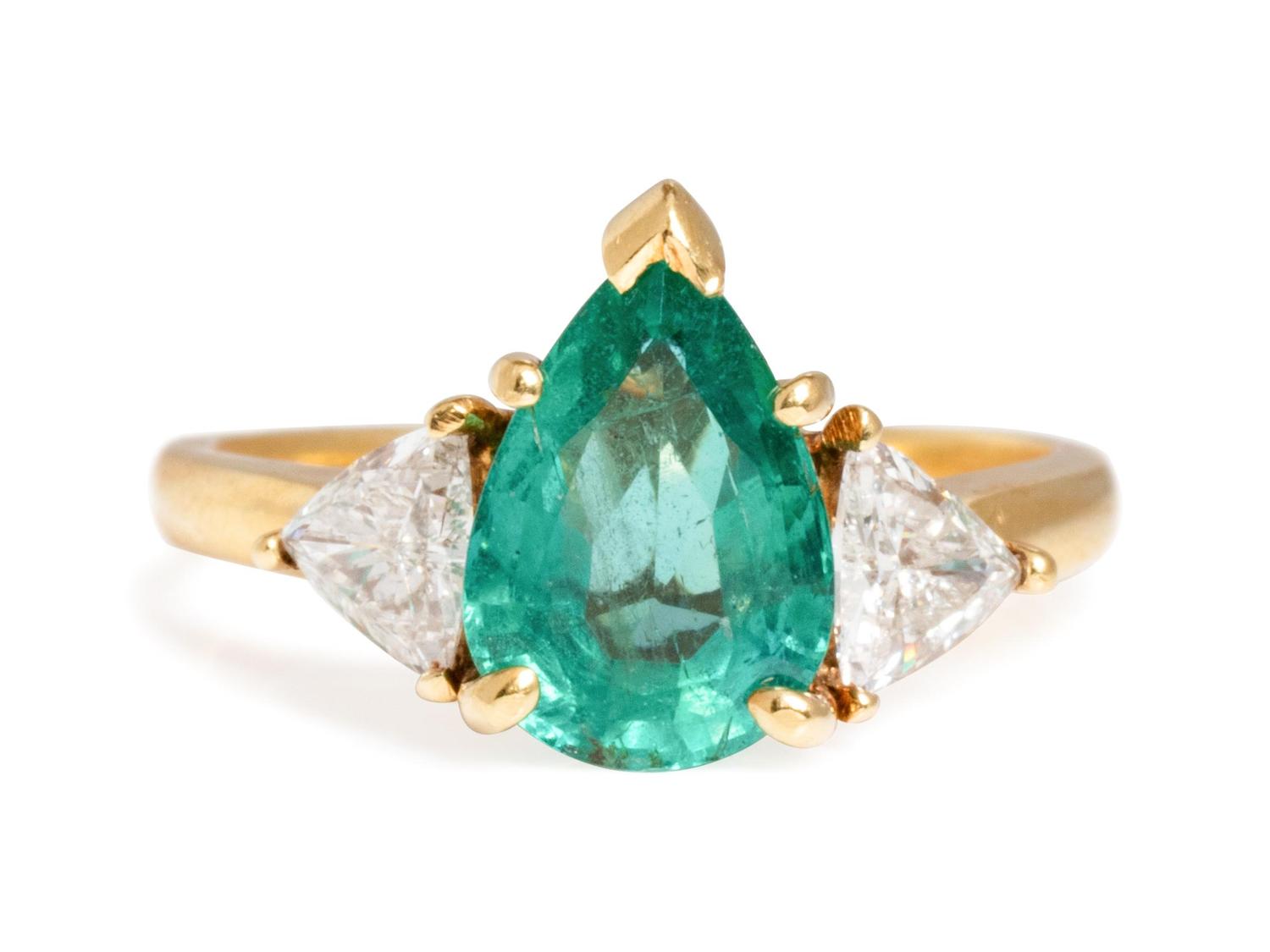 An 18 Karat Yellow Gold, Emerald and Diamond Ring,