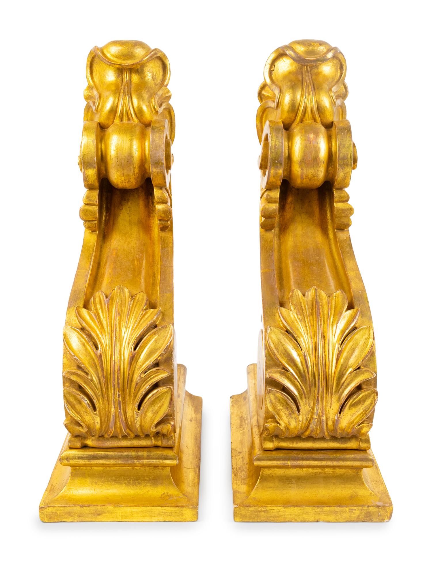 A Pair of English Neoclassical Style Carved Giltwood Brackets — 19TH CENTURY