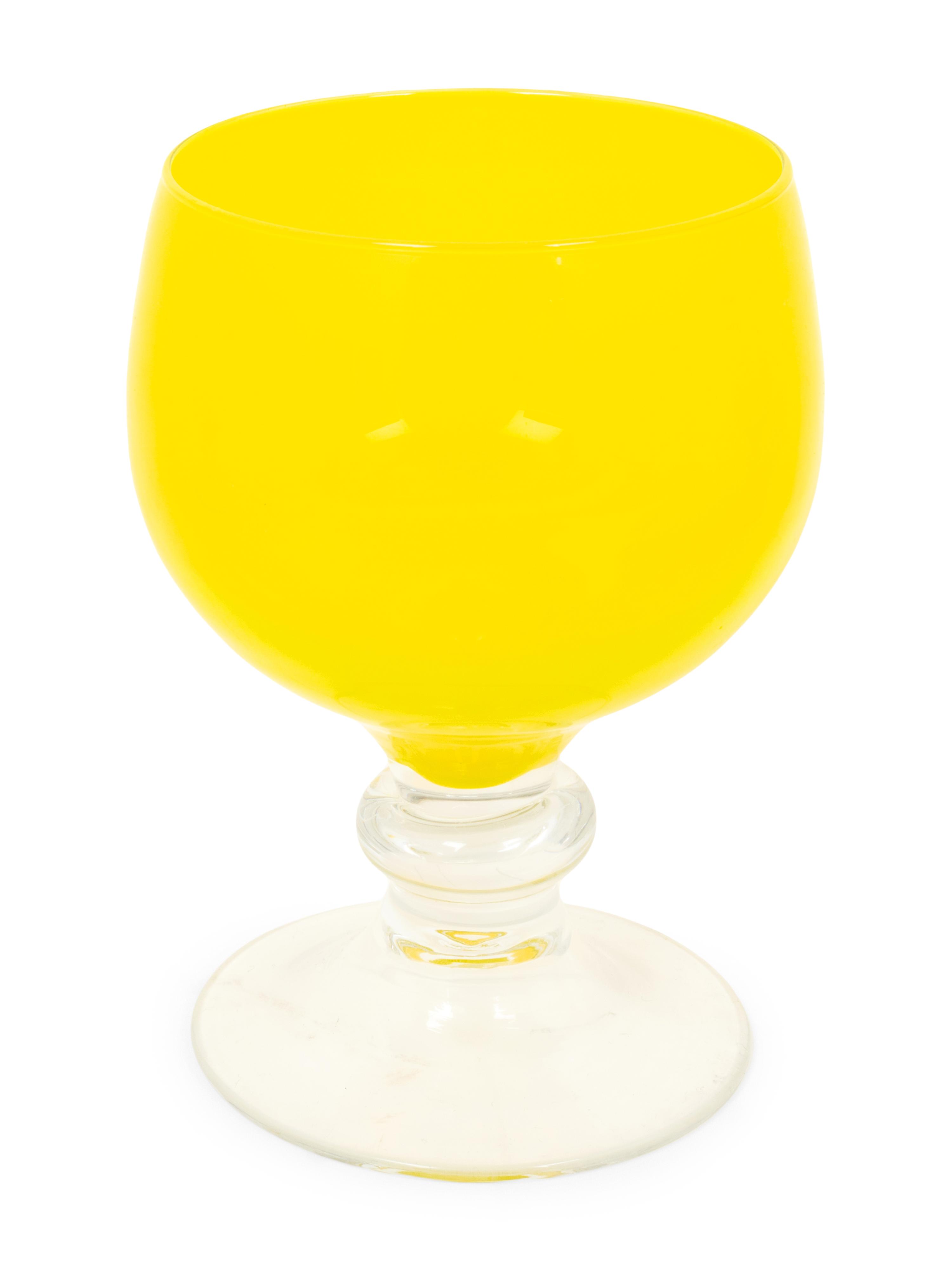 A Set of Nine Yellow Glass Goblets