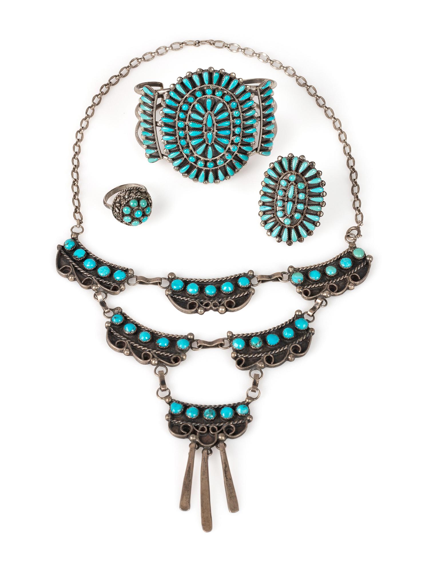 Zuni Silver and Petit Point Turquoise Jewelry