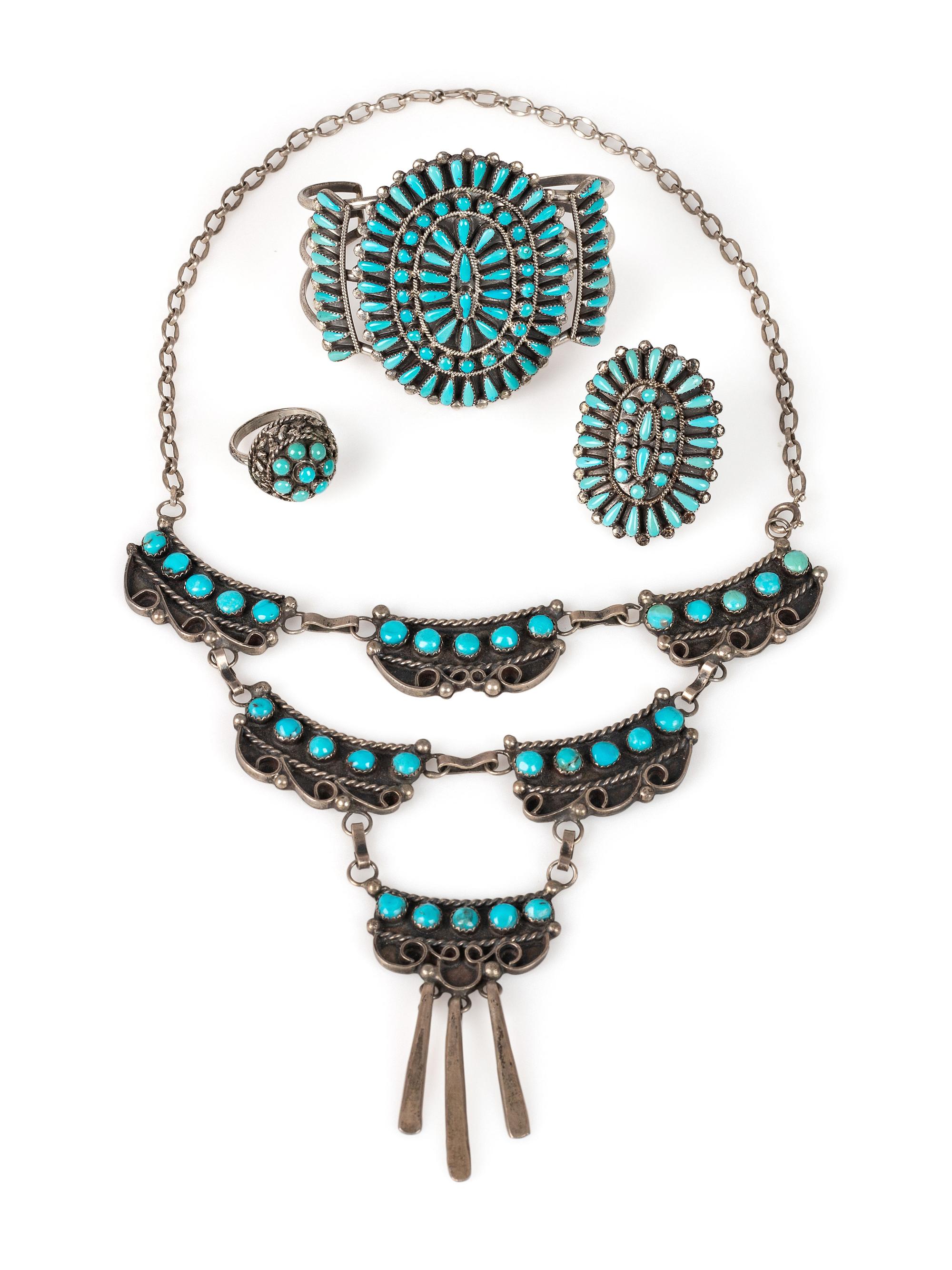 Zuni Silver and Petit Point Turquoise Jewelry