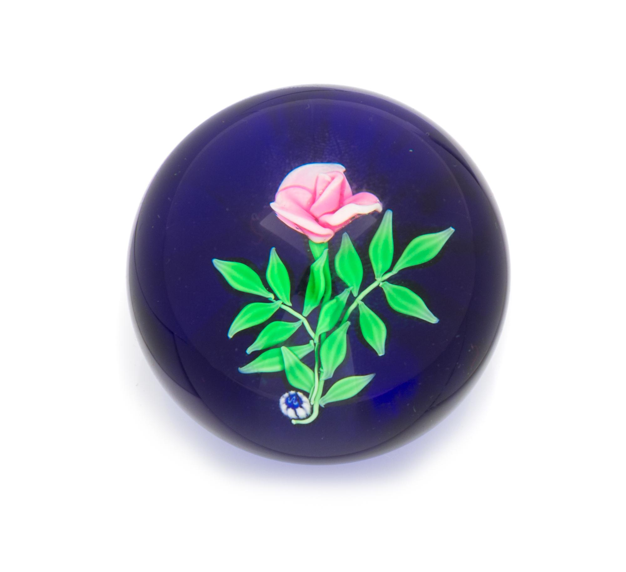 Francis Dyer Whittemore, (American, b.1921), a miniature pink rose paperweight
