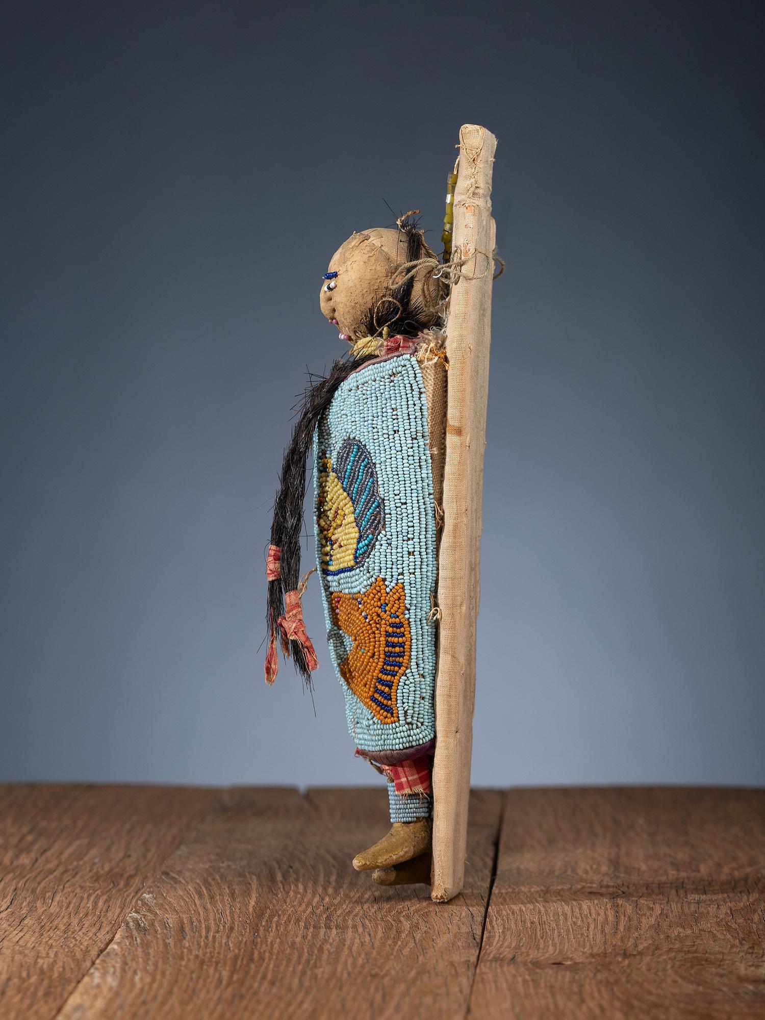 Nez Perce Beaded Pictorial Toy Cradle, with Doll
