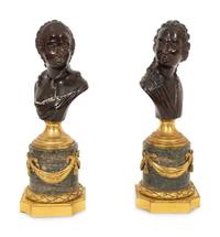 A Pair of Russian Carved Marble Busts of Alexander I and Elizabeth Alexeievna on Gilt Bronze-Mounted Marble Pedestals