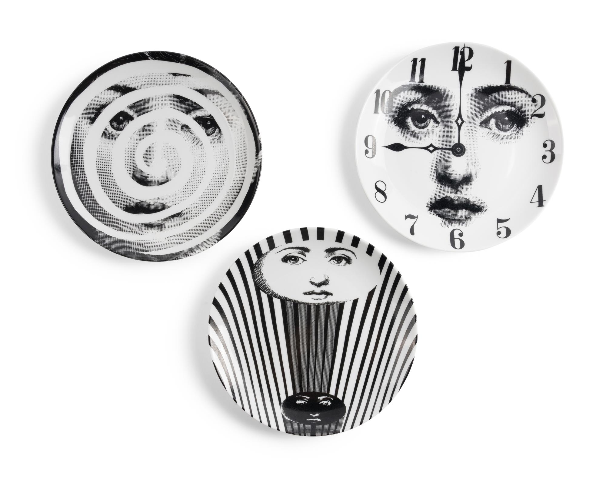 Collection of Three Surrealist Plates Fornasetti Milano, Italy