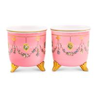 A Pair of French Opaline Glass and Enamel Cache Pots