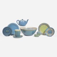 Saturday Evening Girls (American, active 1908-1942) Group of Blue and Green Ground Works, Paul Revere Pottery, USA, circa 1910s-1920s