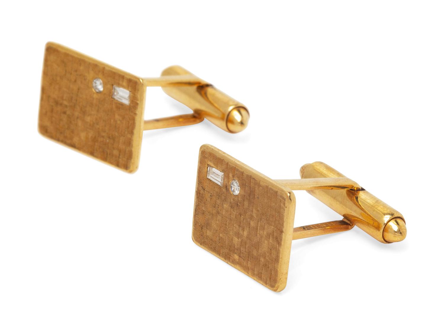 A Pair Yellow Gold and Diamond Cufflinks,
