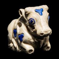 A Mesopotamian Marble and Lapis Lazuli Inlay Recumbent Calf