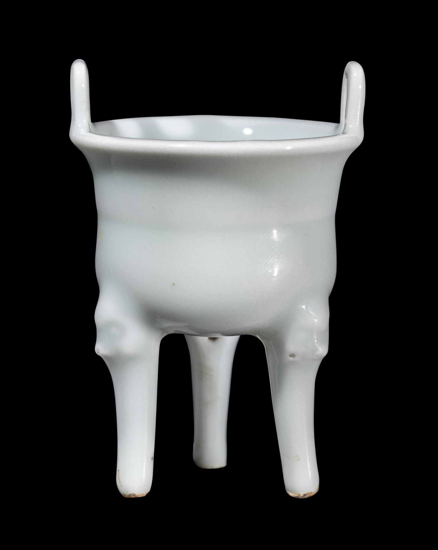 A Miniature Chinese White Glazed Porcelain Ding Vessel