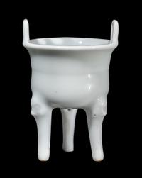 A Miniature Chinese White Glazed Porcelain Ding Vessel