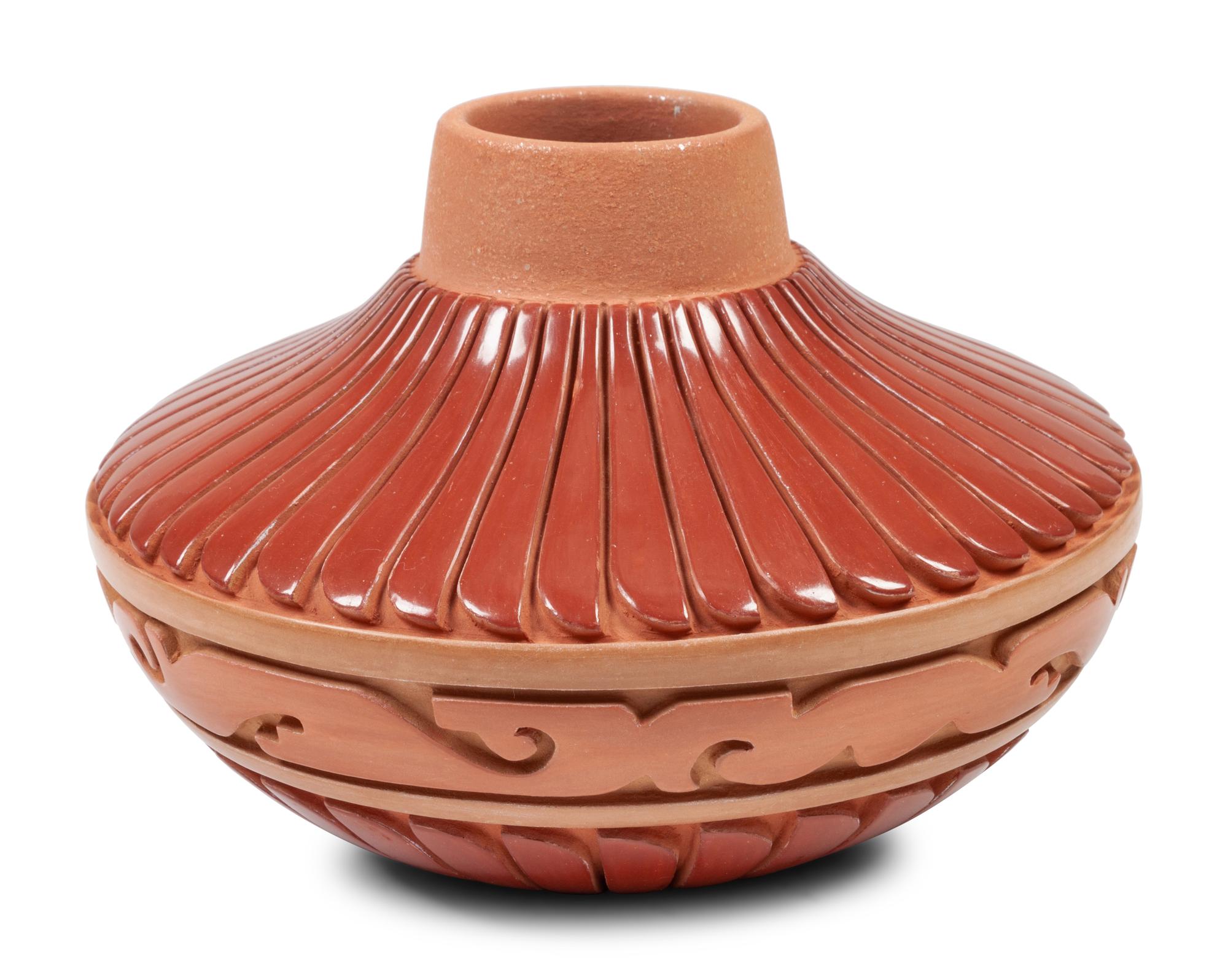 Carved Micaceous Redware Jar, with Avanyu