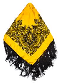 A Christian Dior Gold and Black Silk Print Scarf, 55 x 53 inches.