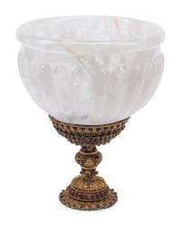 A Large Rock Crystal Bowl on a Jeweled Gilt Metal Base