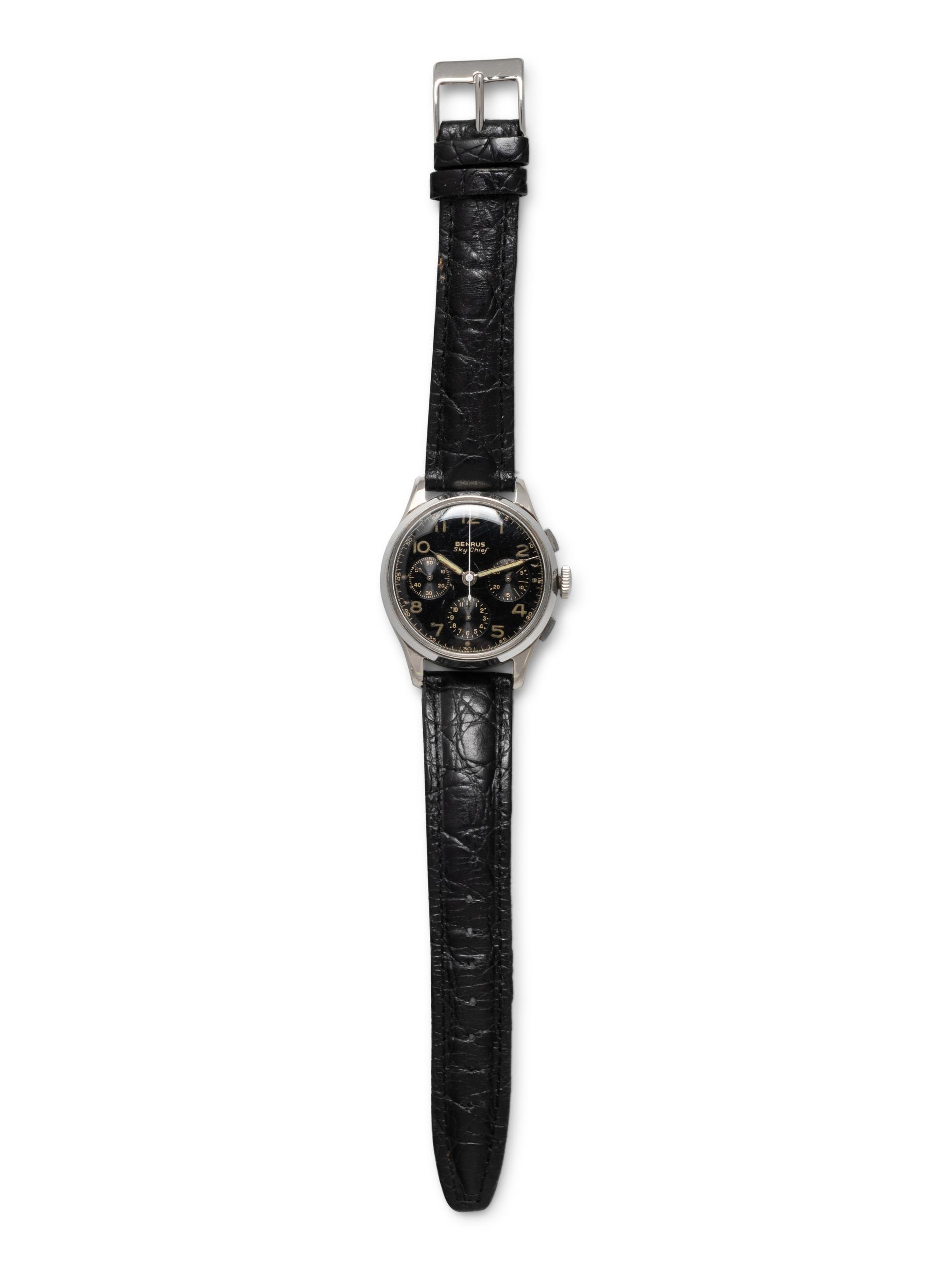 BENRUS, STAINLESS STEEL 'SKY CHIEF' CHRONOGRAPH WATCH
