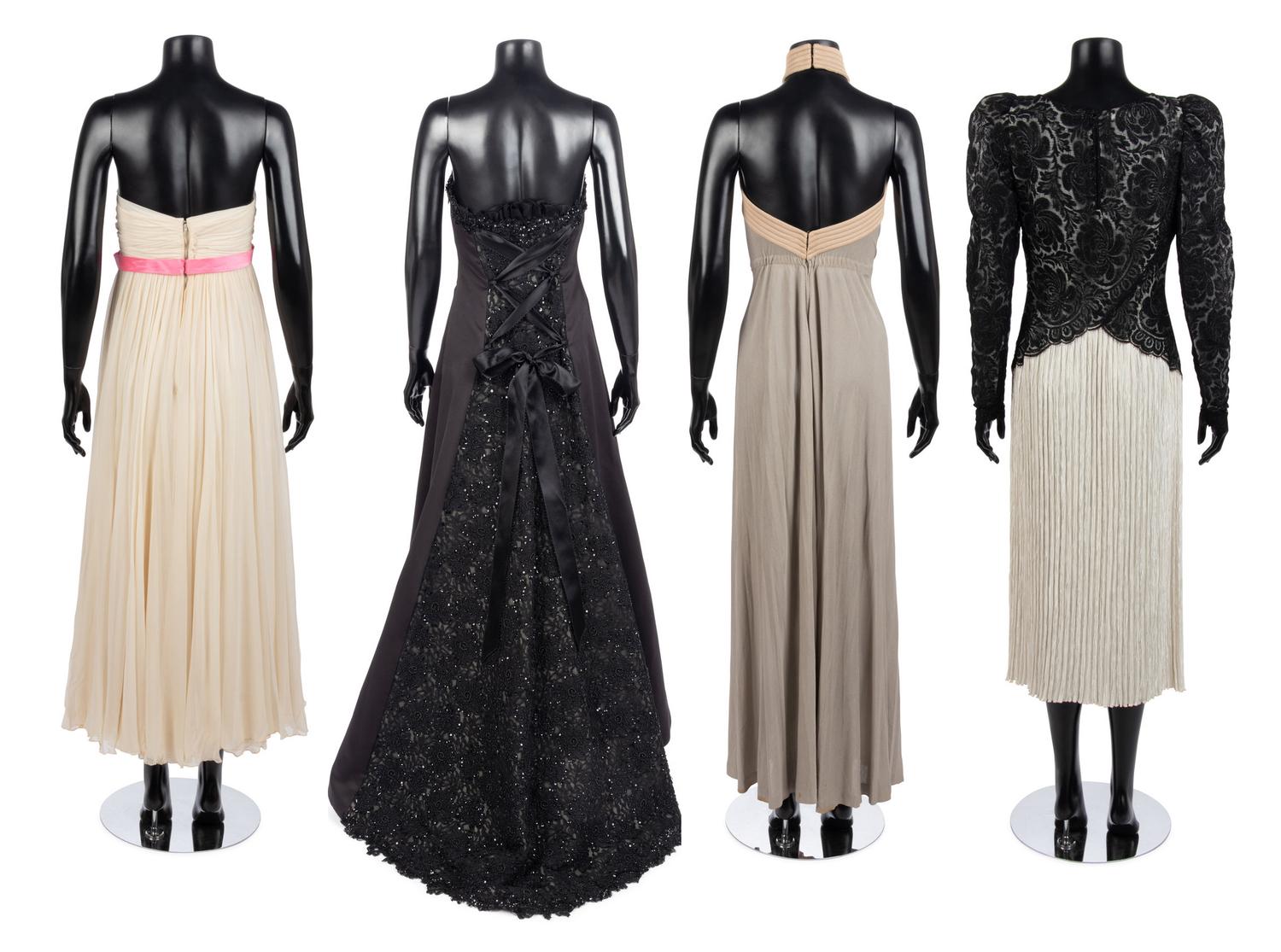 Four Vintage Designer Evening Dresses; One Galanos, One McFadden, One Sarmi, One Sam Carlin, 1970-90s