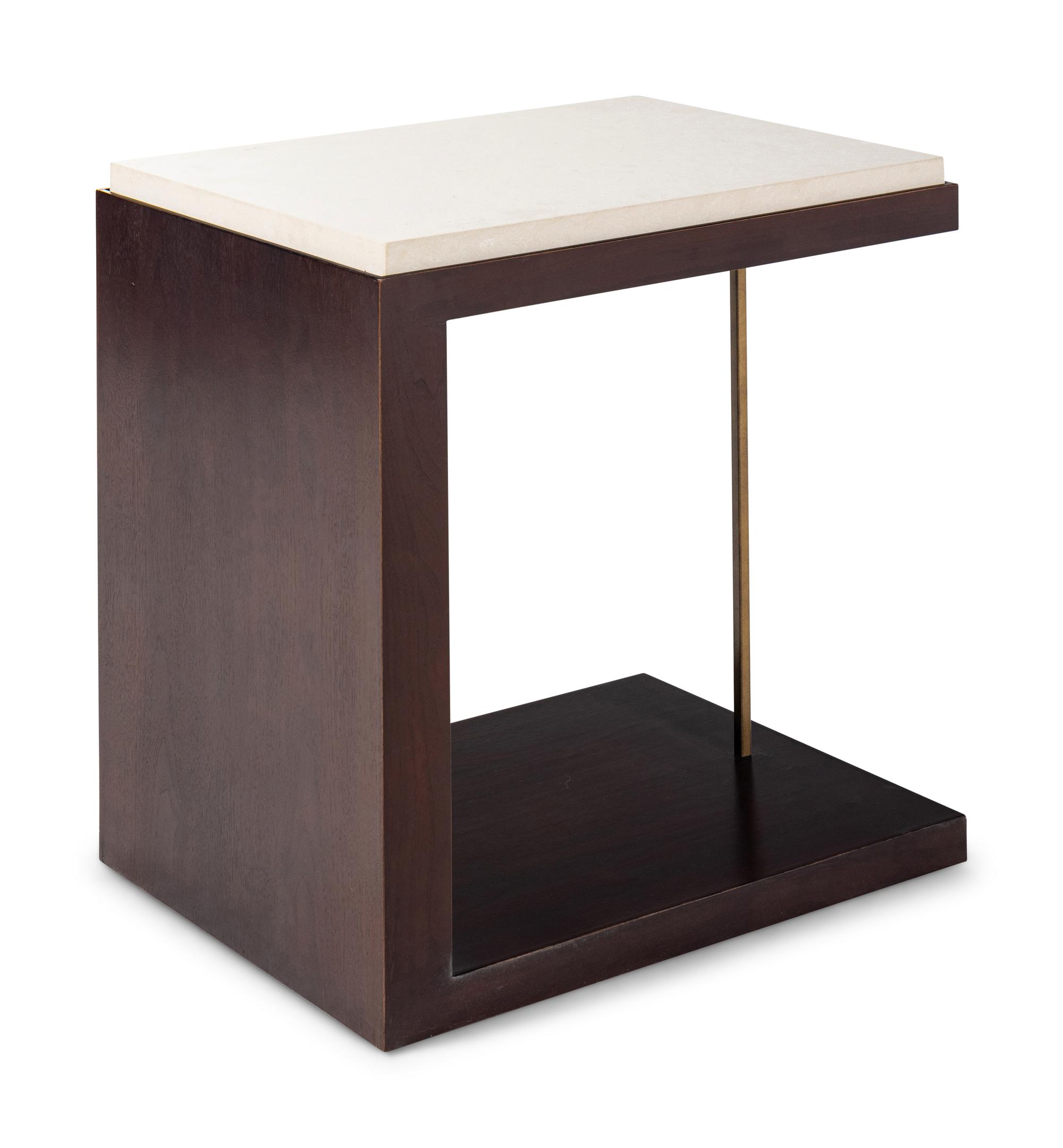 A Contemporary Stained Walnut Stone-Top Side Table