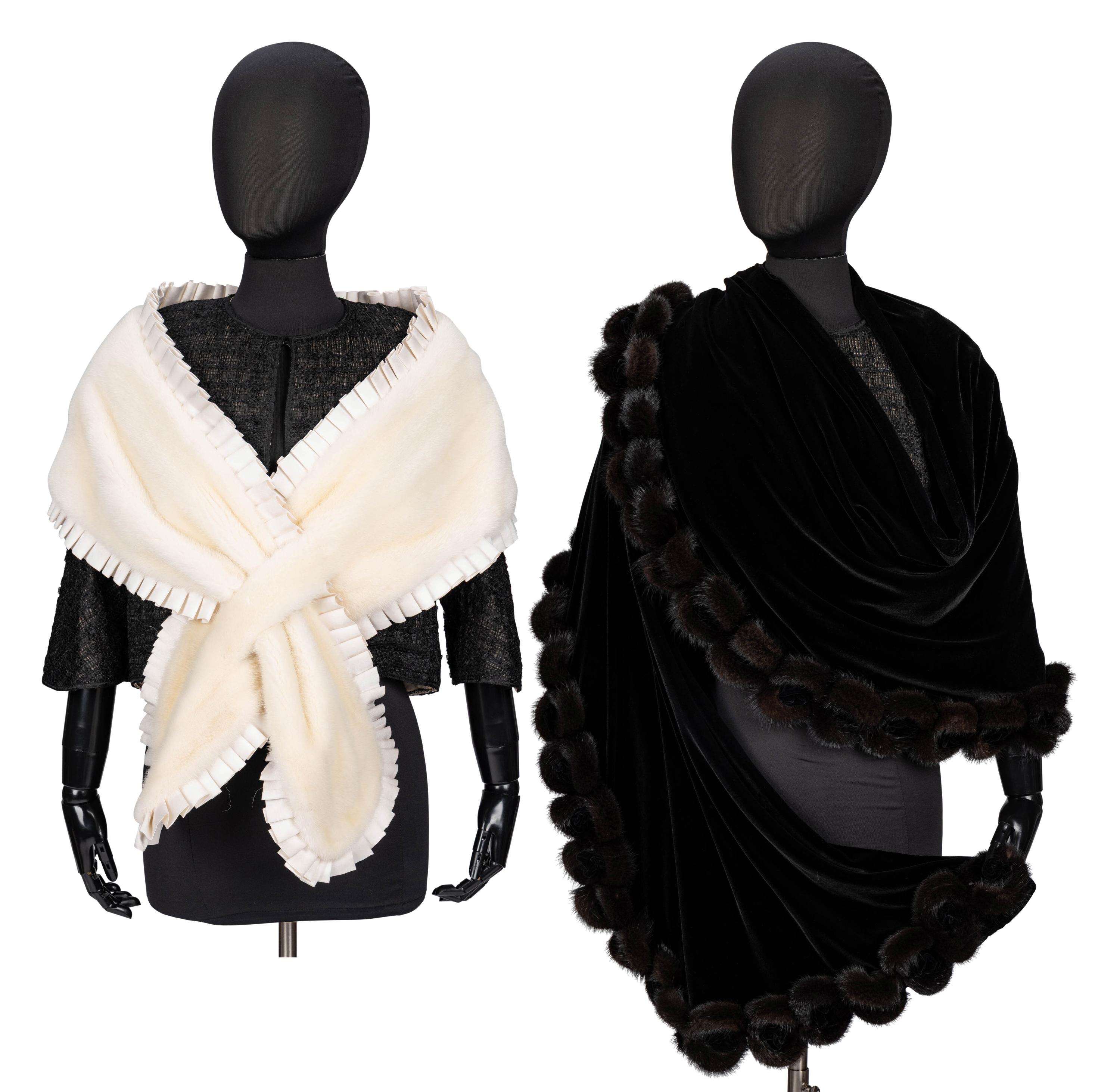 A Fur Stole & a Fur-Trimmed Velvet Wrap