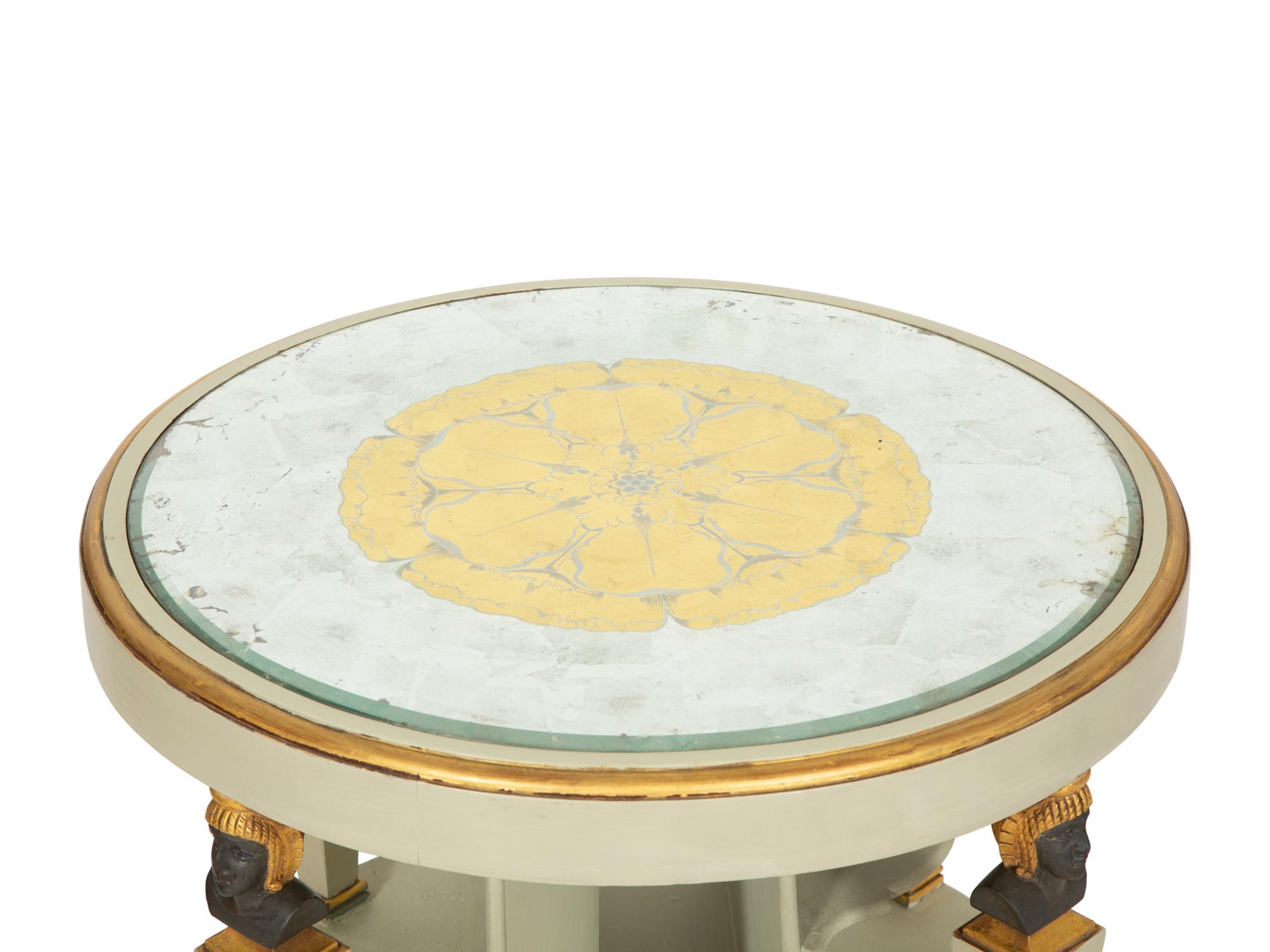 A Regency Revival Painted and Parcel Gilt Eglomise Panel Inset Side Table