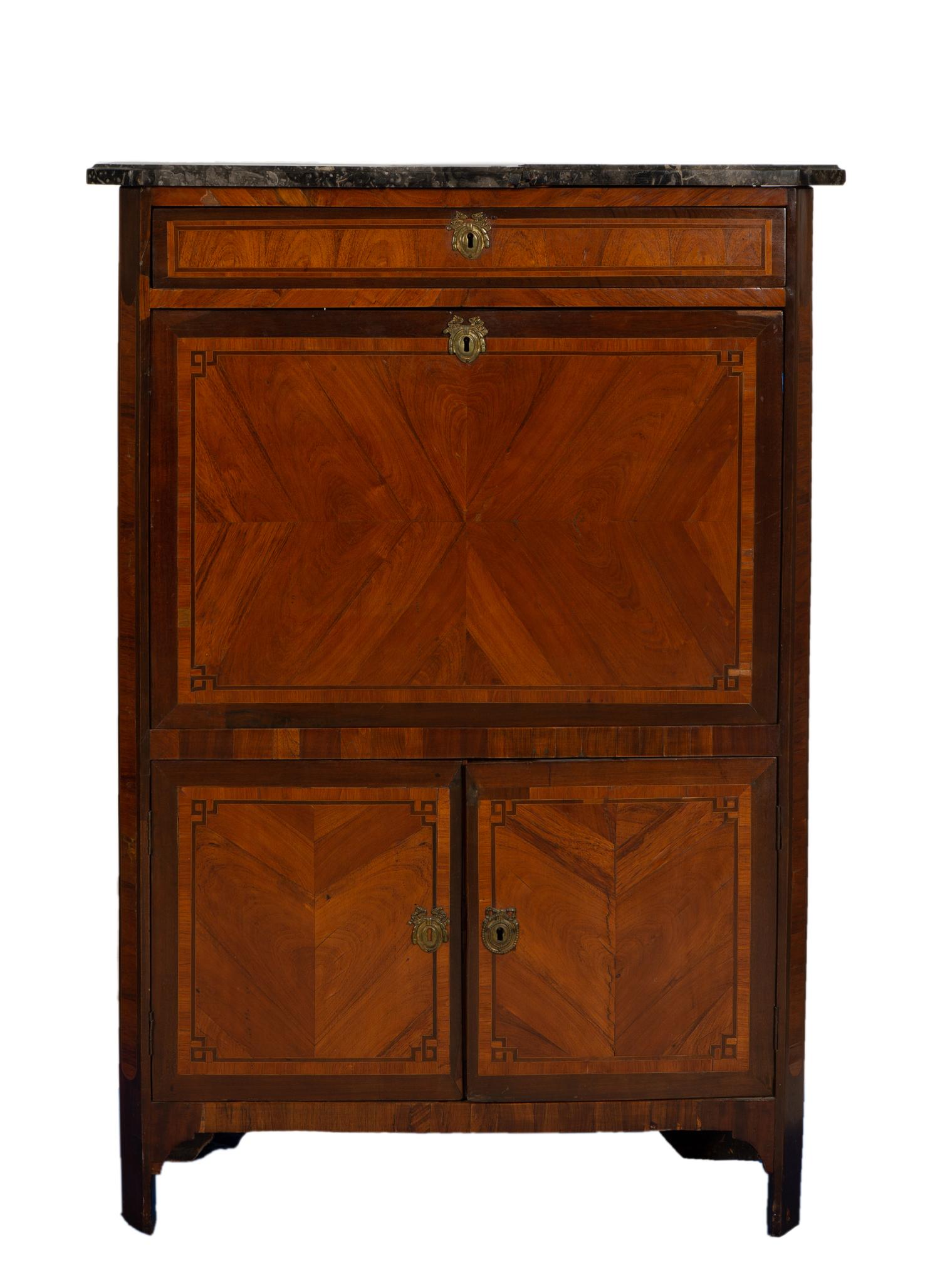 A French Empire Style Mahogany Marble-Top Secrétaire à Abbatant