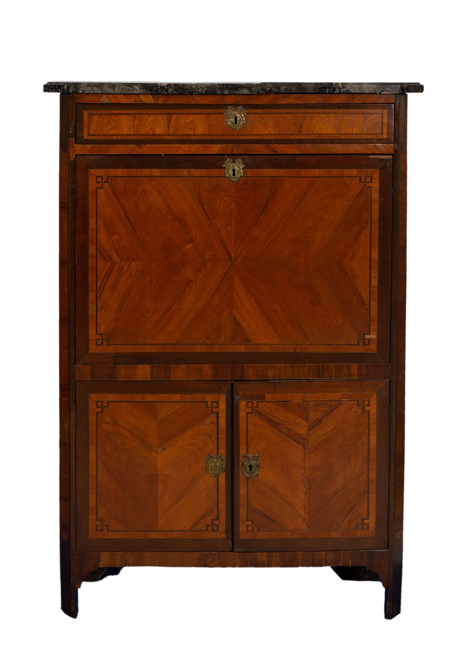 A French Empire Style Mahogany Marble-Top Secrétaire à Abbatant