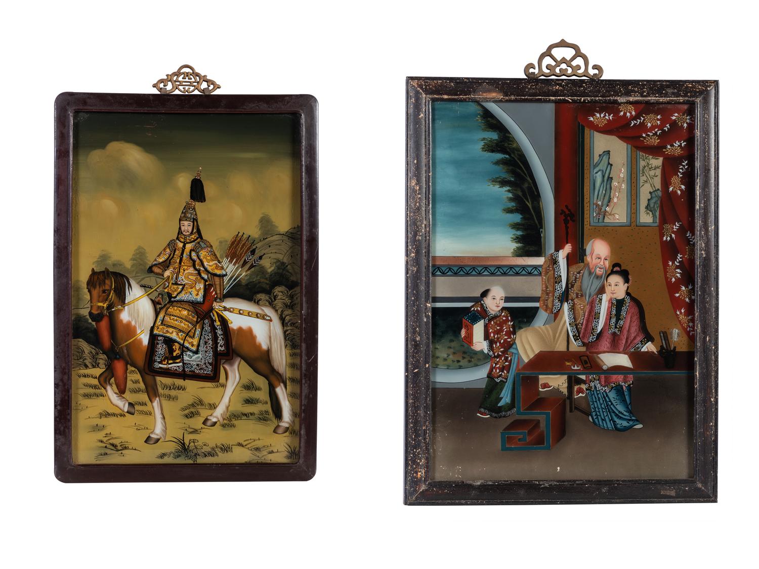 Two Chinese Reverse Glass Paintings