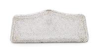 A Judith Leiber Silver Crystal Minaudiere, 3.5" H x 8" W x 1.25" D.