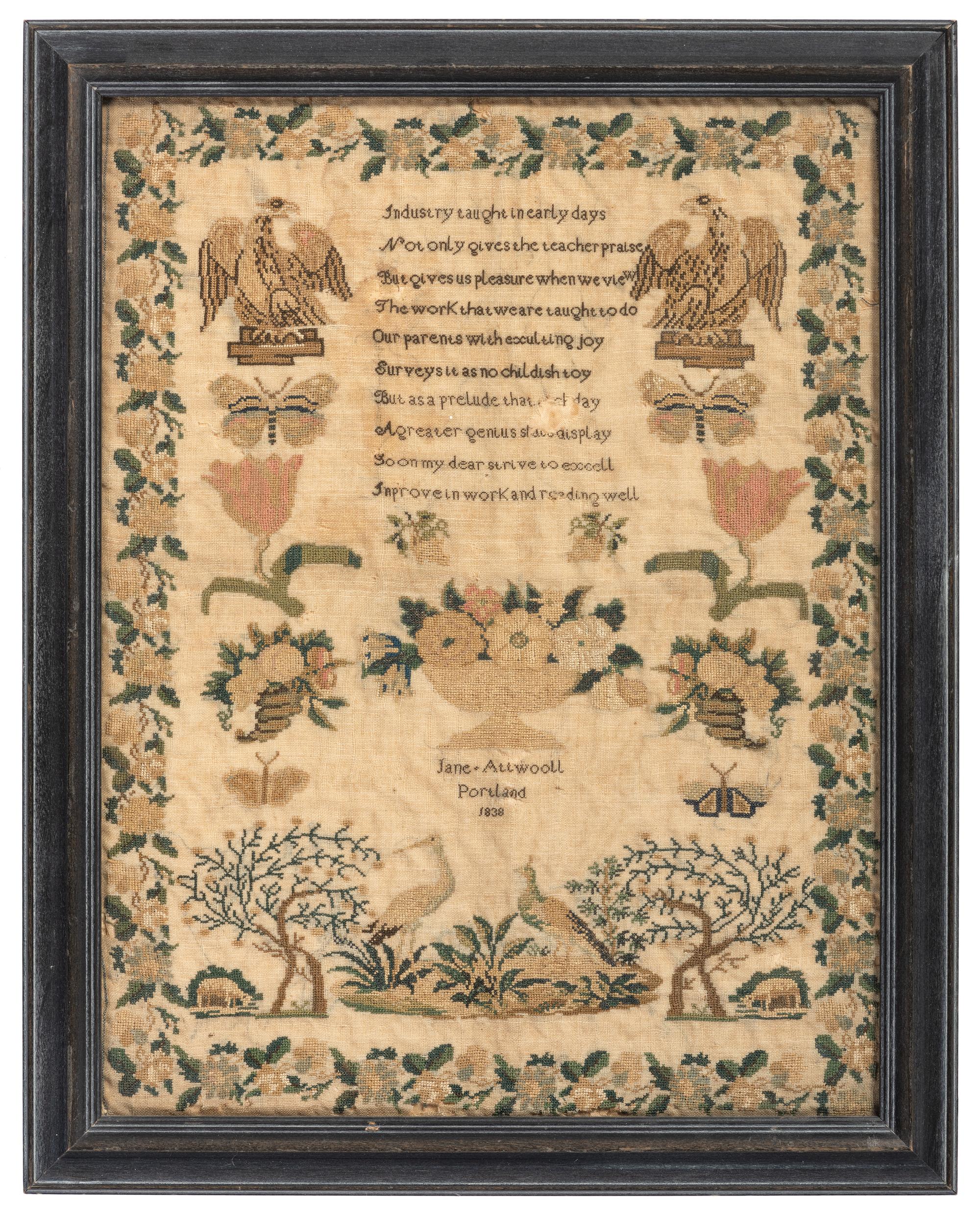 A Maine Needlework Sampler with Eagles