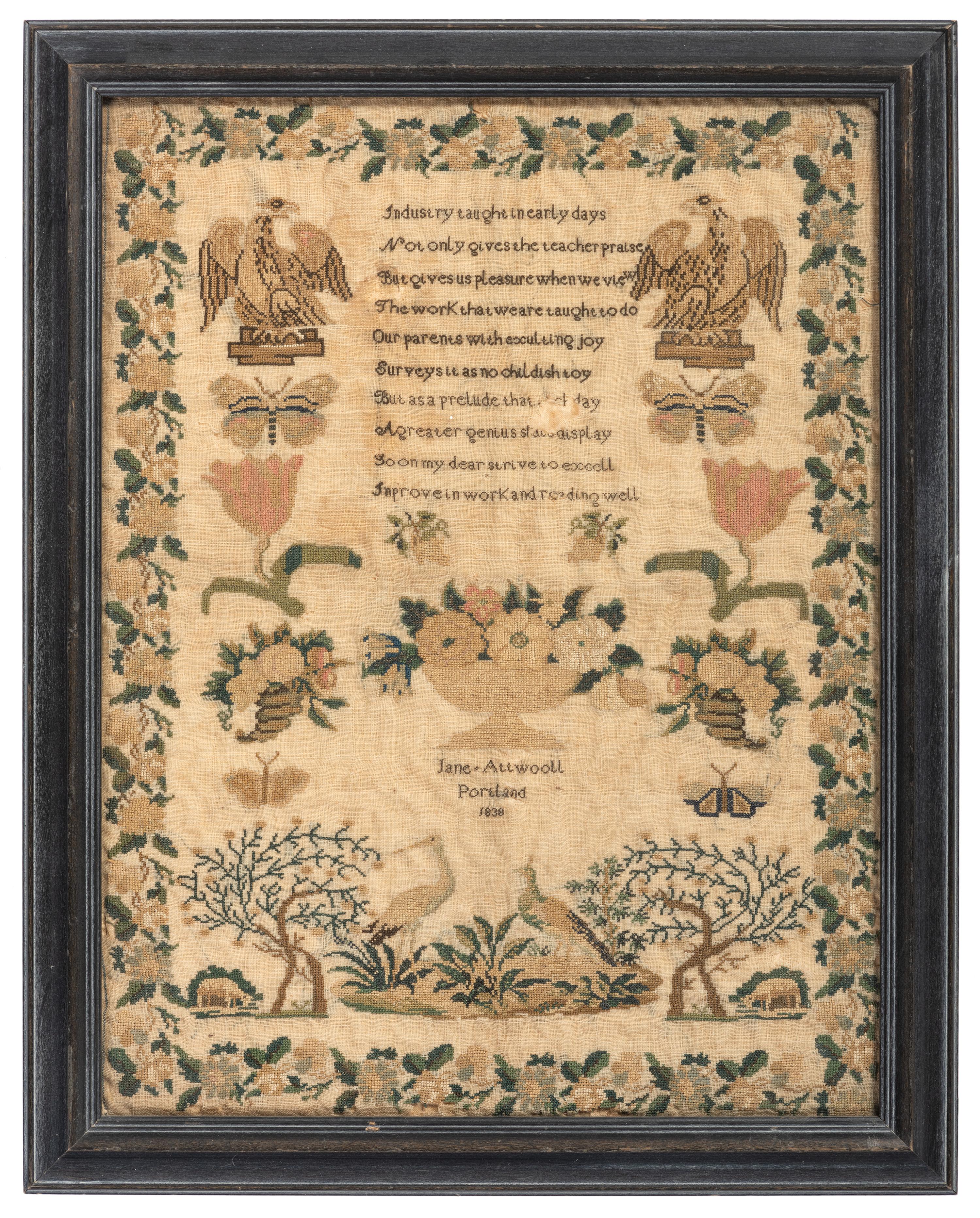 A Maine Needlework Sampler with Eagles