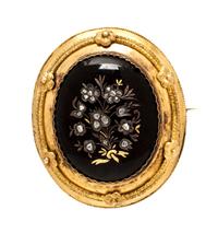 A Victorian Gold, Enamel and Diamond Mourning Brooch, 8.60 dwts.