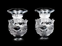 A Pair of Lalique Mesanges Candlesticks