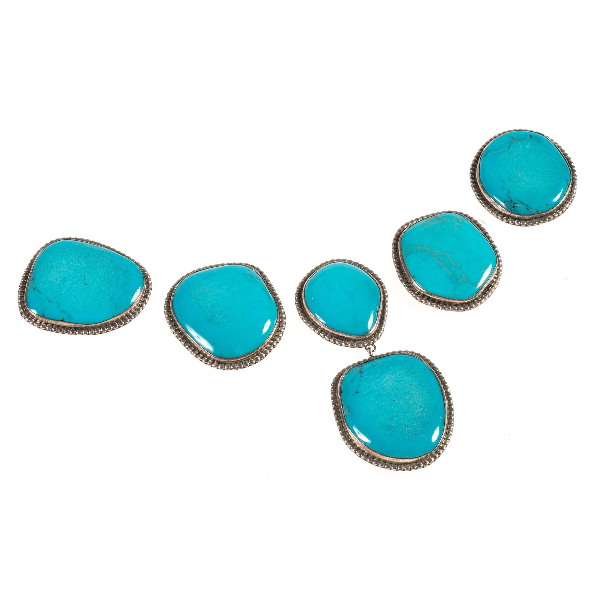 Southwestern-Style Silver and Turquoise Pendants and Slides for a Necklace
