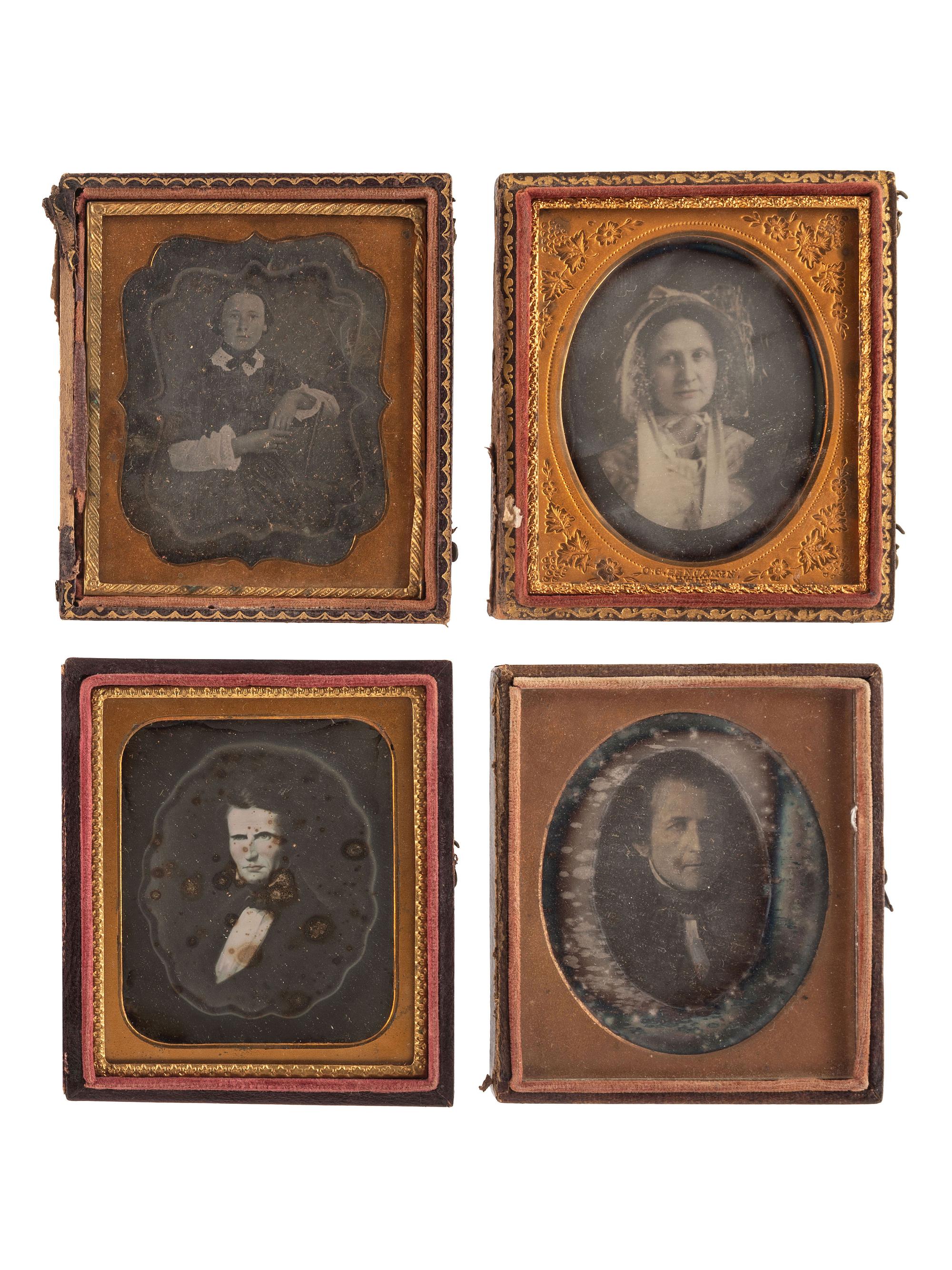 [EARLY PHOTOGRAPHY]. A collection of 11 daguerreotypes featuring artistic borders, including: