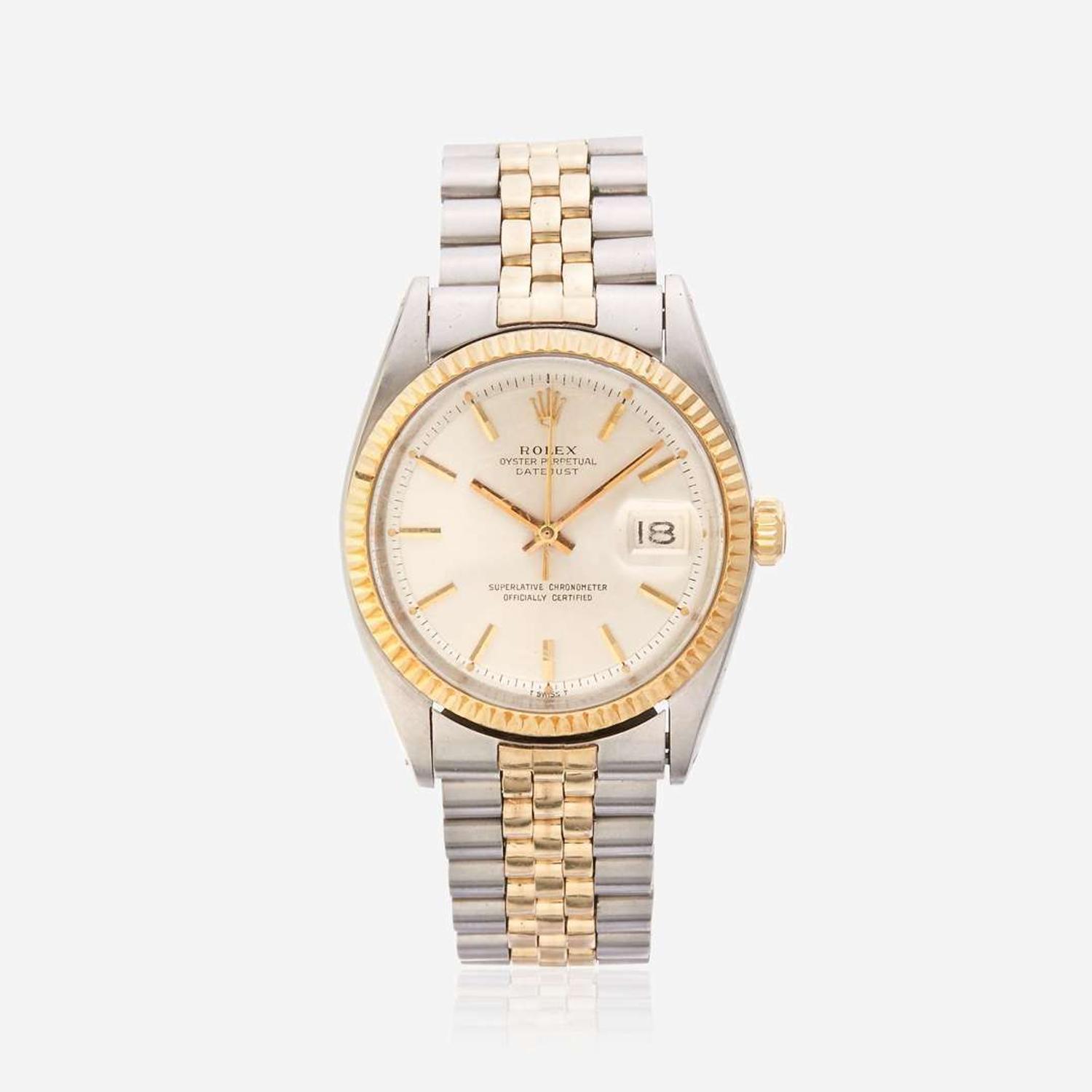 A stainless steel and gold bracelet watch, Rolex datejust