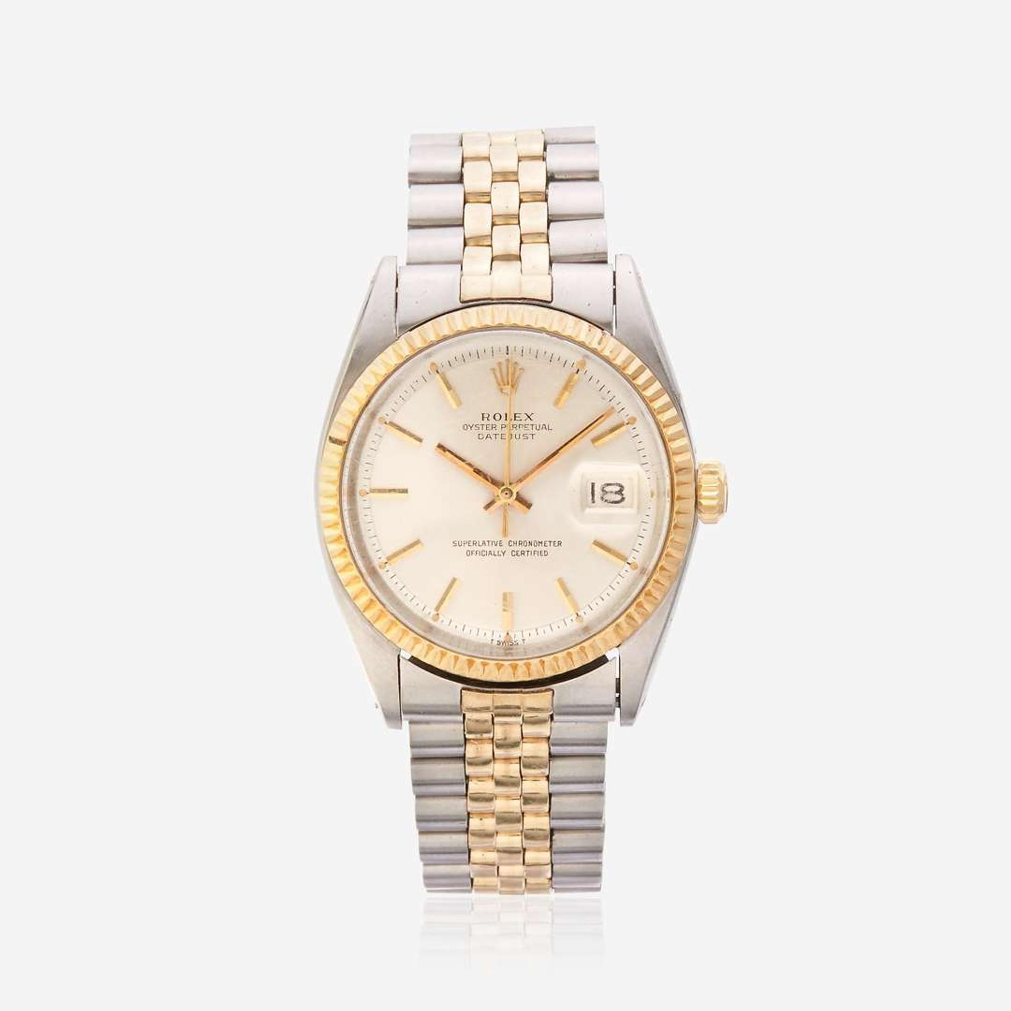 A stainless steel and gold bracelet watch, Rolex datejust