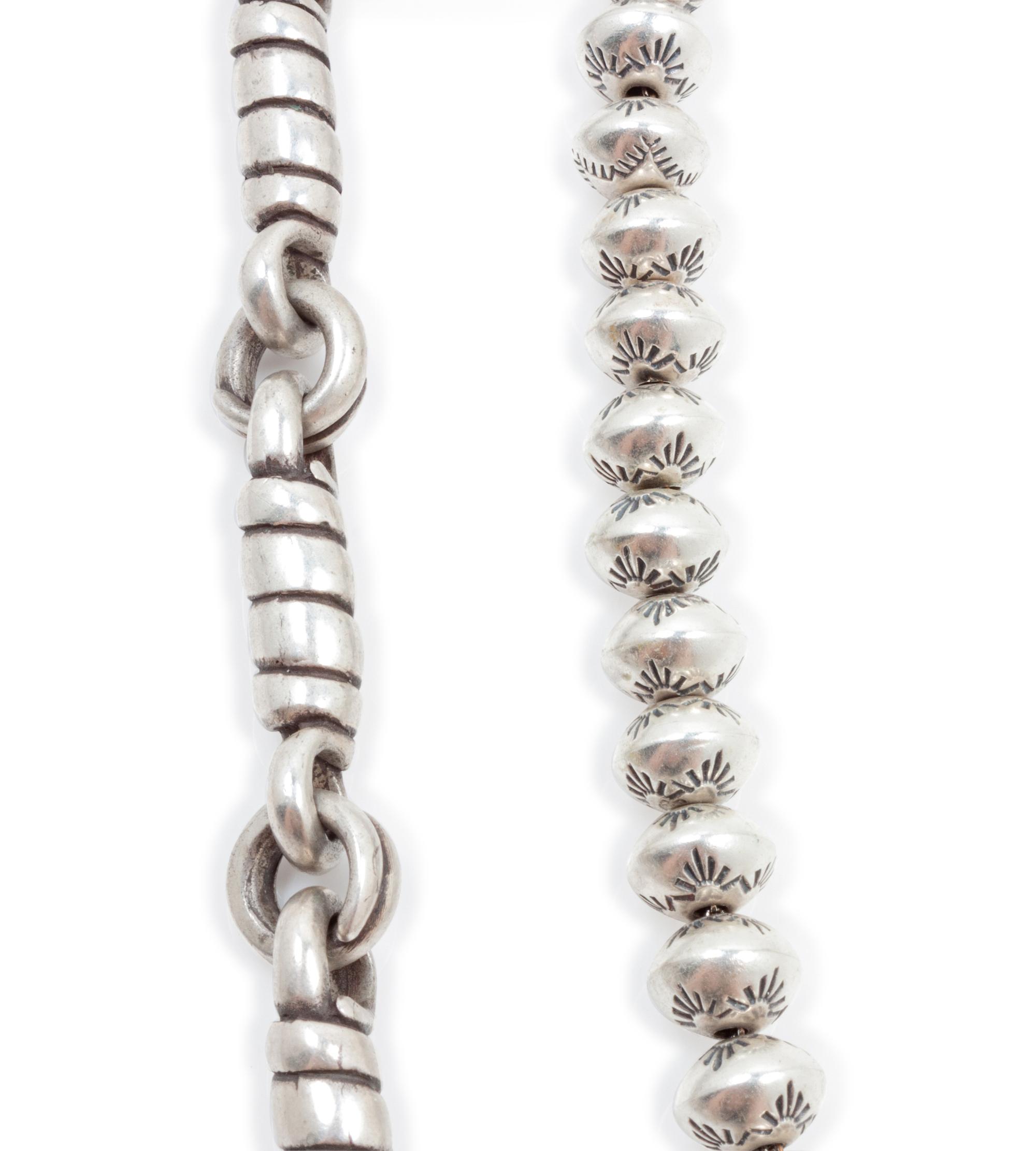 Southwestern Sterling Silver Necklace and Silver Bead Bracelet